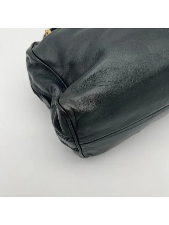 Loewe Shoulder Bag Black Anagram Embossed Nappa Leather Chain Vintage - Picture 10 of 13